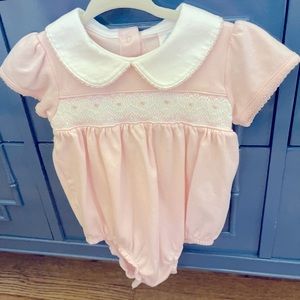 Smocked Pink Romper / Bubble